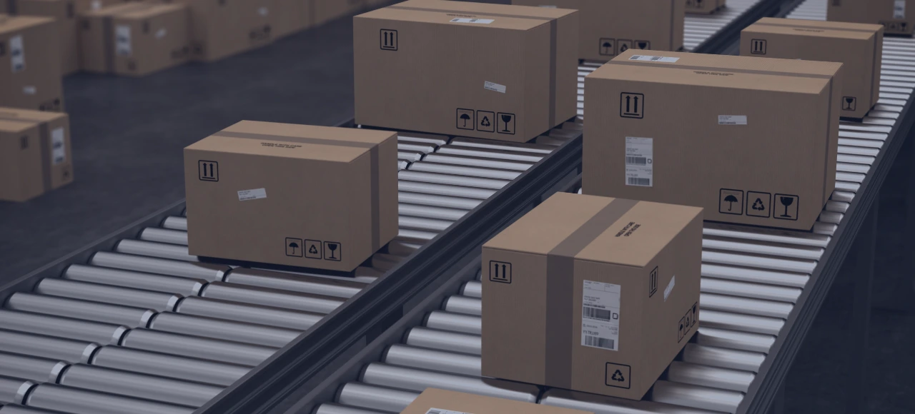 Boxes on Conveyor Roller for shipping 