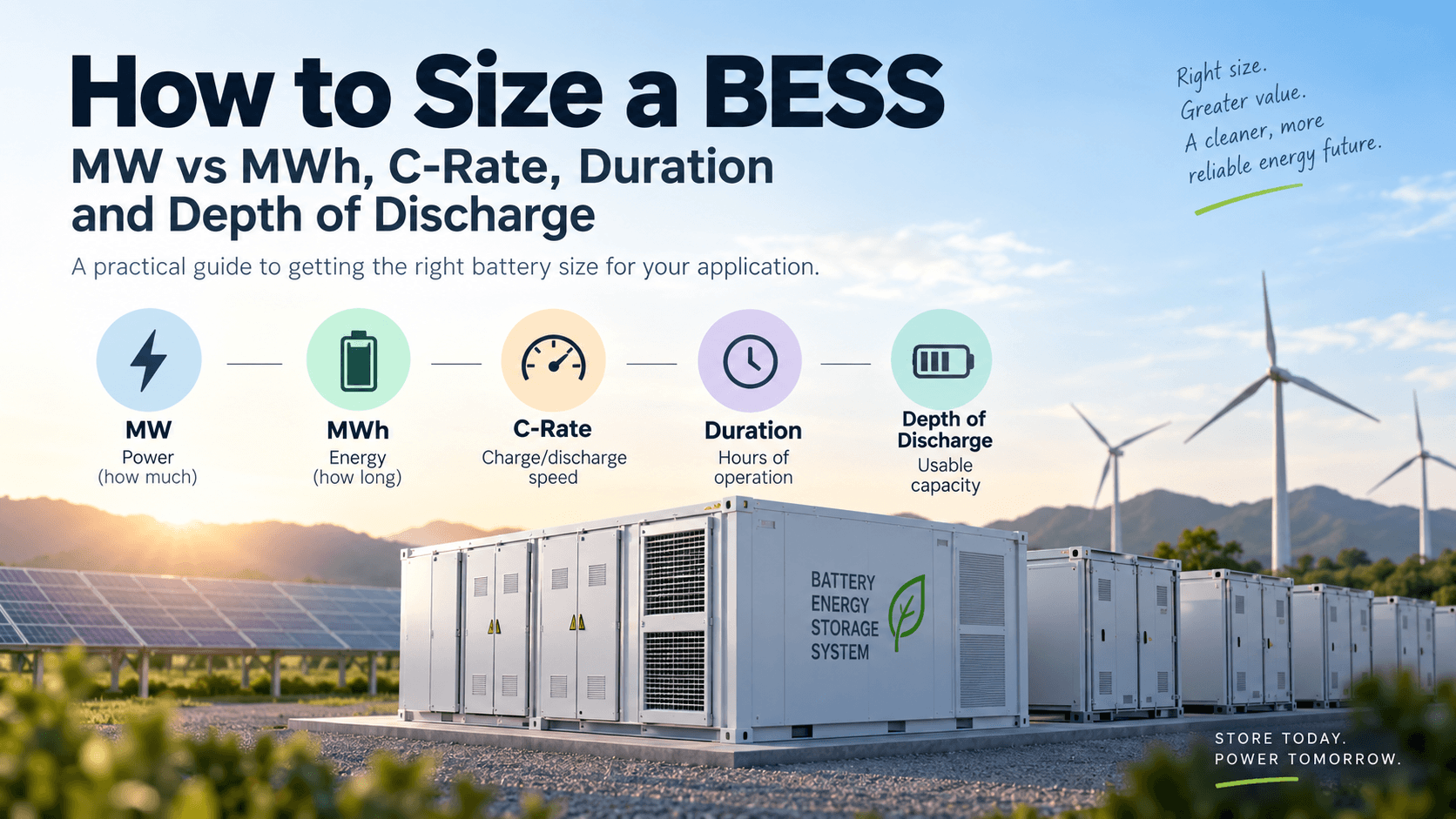 How to Size a BESS: MW vs MWh, C-Rate, Duration and Depth of Discharge